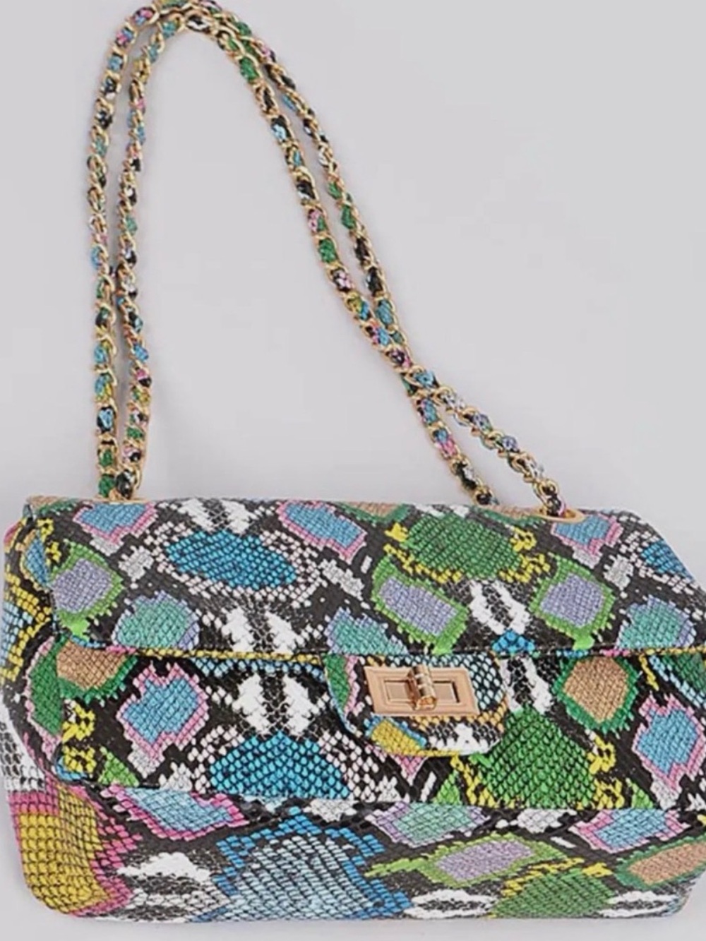 Multicolor Snakeskin-Pattern Chain Shoulder Bag - Picture 4 of 6